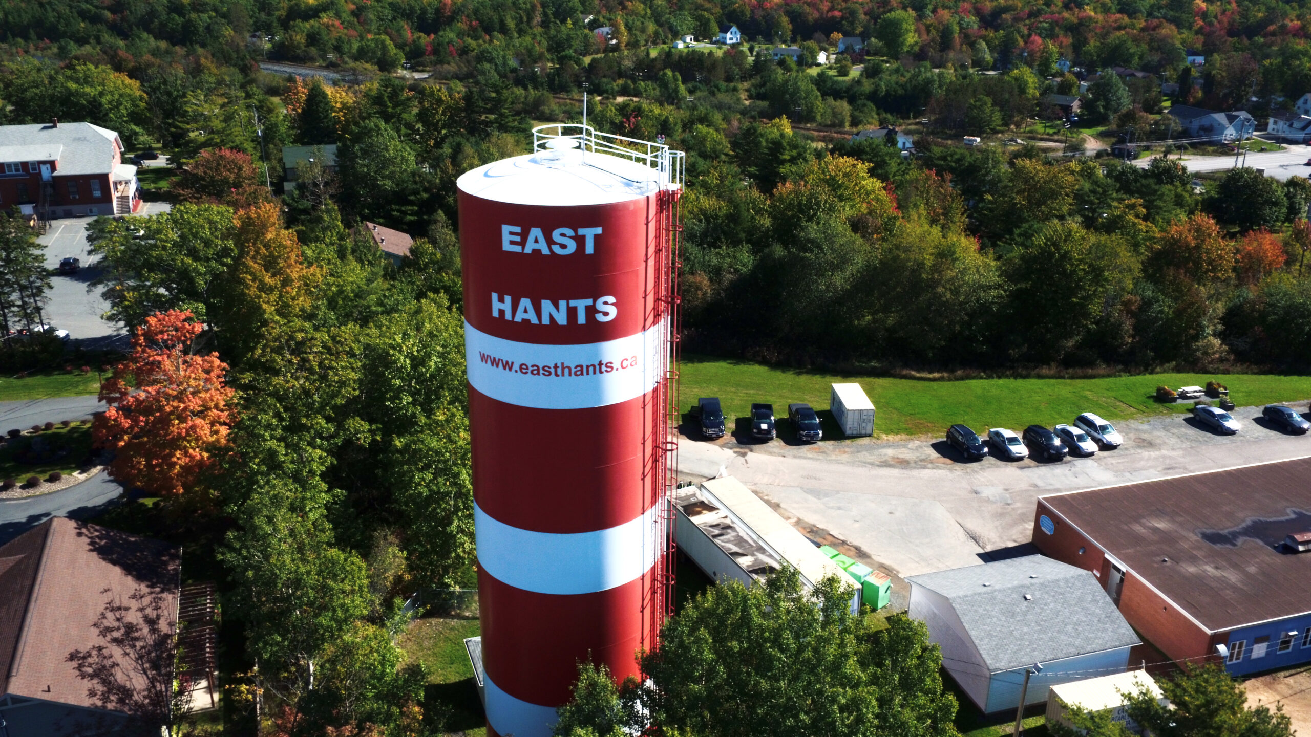 White and red East Hants water tower