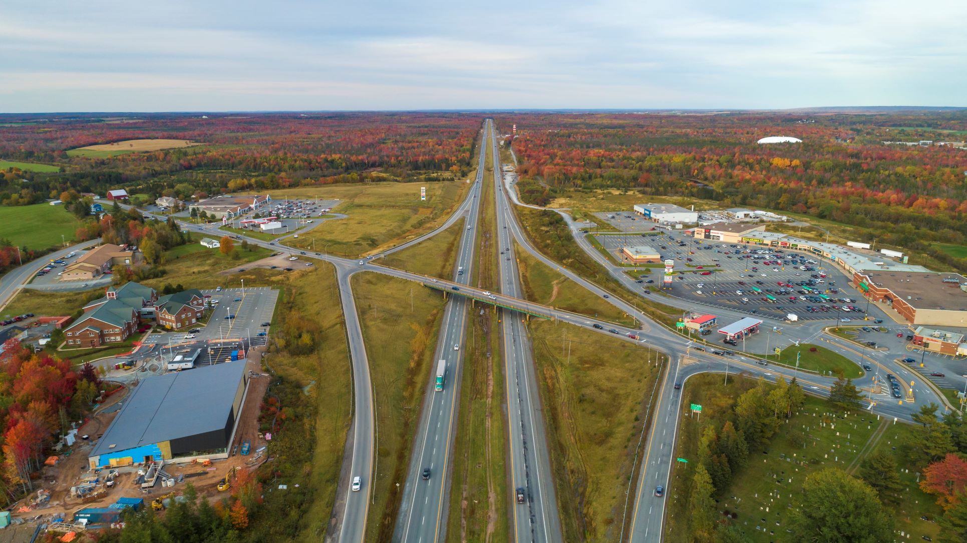 Aerial view of Highway 102 with fall foliage