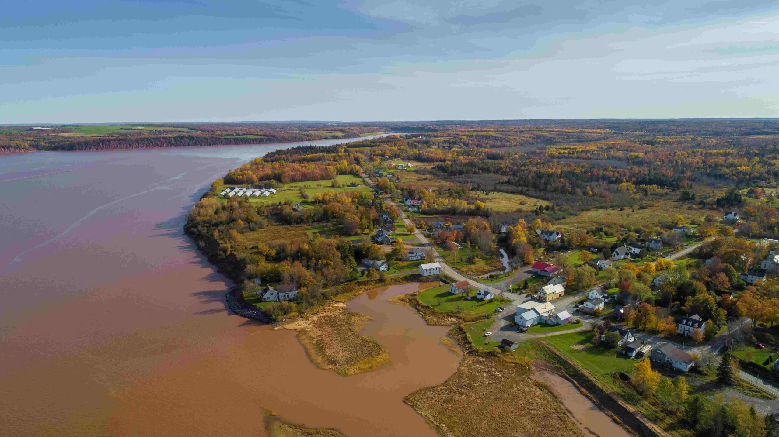 Aerial view of the village of Maitland featuring the Shubenacadie River