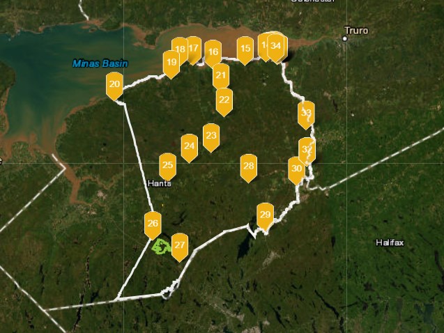 A satellite map with yellow markers showing heritage property locations